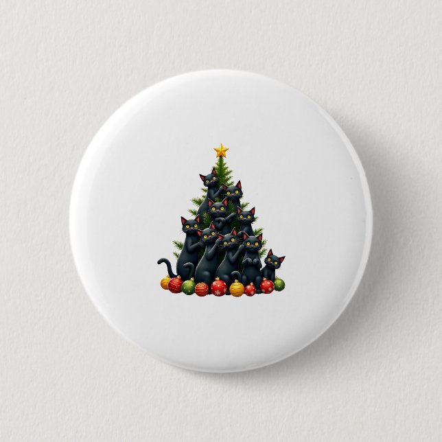 Chapa Redonda De 5 Cm Amantes del gato Navidades de árbol de vacaciones  (Anverso)
