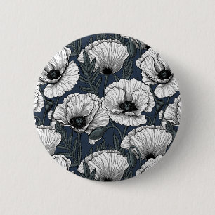 Chapa Redonda De 5 Cm Amapolas blancas sobre azul marino