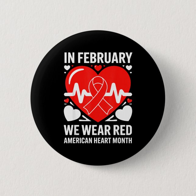 Chapa Redonda De 5 Cm American Heart Disease Awareness Month Ribbon Red  (Anverso)