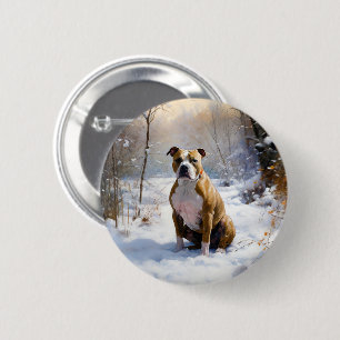 Chapa Redonda De 5 Cm American Staffordshire Deja que nieve Navidad