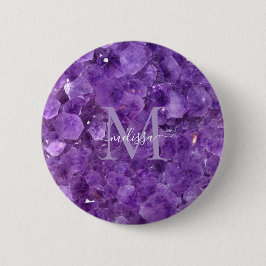 Chapa Redonda De 5 Cm Amethyst Birthstone Monogram Personalized Name