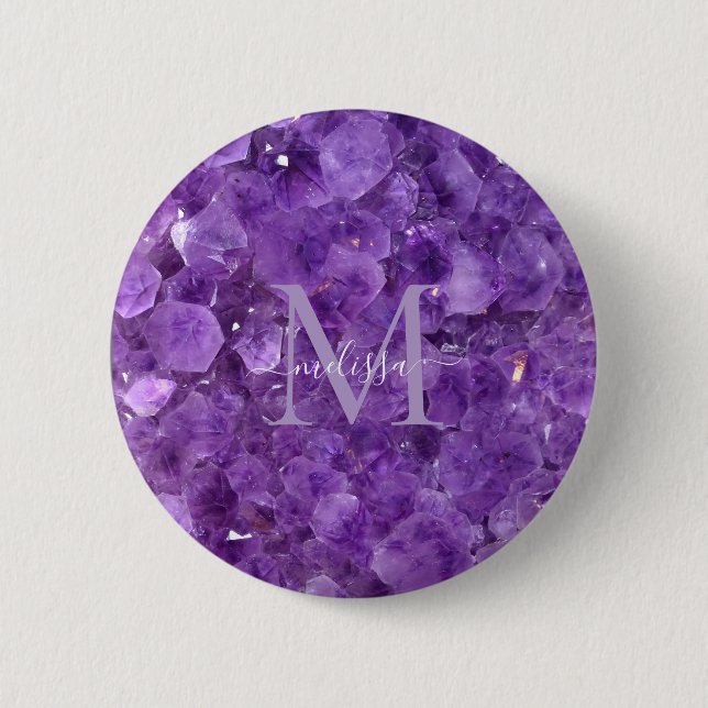Chapa Redonda De 5 Cm Amethyst Birthstone Monogram Personalized Name (Anverso)