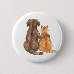 Chapa Redonda De 5 Cm Amistad de perro y gato acuarela
