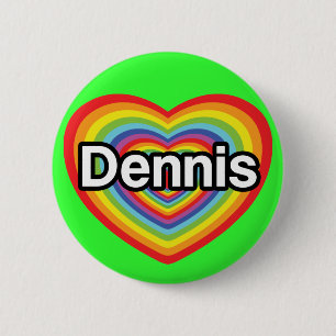 Chapa Redonda De 5 Cm Amo a Dennis: corazón del arco iris