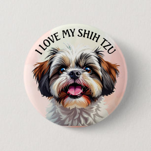Chapa Redonda De 5 Cm Amo A Mi Perro Shih Tzu Puppy