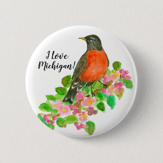 Chapa Redonda De 5 Cm Amo a Michigan American Robin