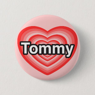 Chapa Redonda De 5 Cm Amo a Tommy. Te amo Tommy. Corazón