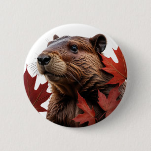 Chapa Redonda De 5 Cm Amo Canadá - castor canadiense con hoja