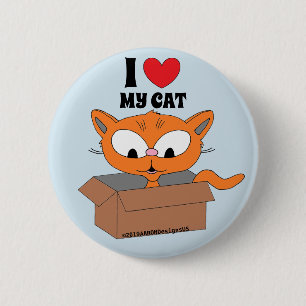 Chapa Redonda De 5 Cm Amo (corazón) a mi gato, adorable gato de dibujos 