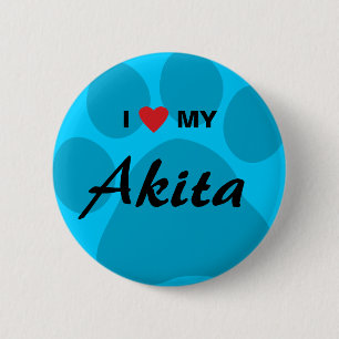 Chapa Redonda De 5 Cm Amo (corazón) mi impresión de la pata de Akita