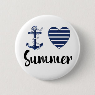 Chapa Redonda De 5 Cm Amo El Verano, El Ancla Y El Corazón