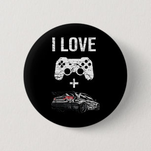 Chapa Redonda De 5 Cm Amo los videojuegos y los coches - Gamer divertido