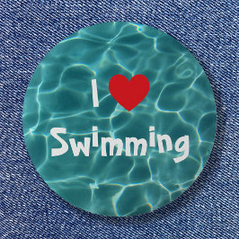 Chapa Redonda De 5 Cm Amo Nadar Corazón Rojo con Agua de Piscina Aqua
