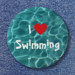 Chapa Redonda De 5 Cm Amo Nadar Corazón Rojo con Agua de Piscina Aqua