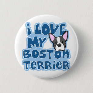 Chapa Redonda De 5 Cm Amor de Kawaii I mi Boston Terrier