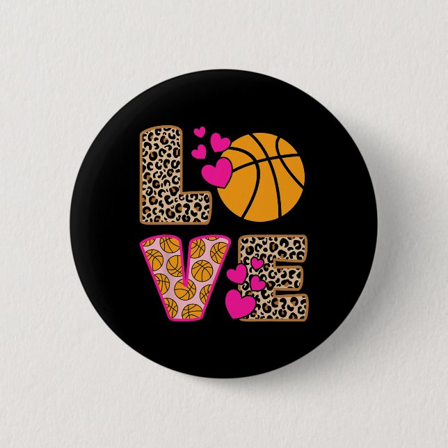 Chapa Redonda De 5 Cm Amor lindo Baloncesto Leopardo Mujeres Chicas Bas (Anverso)