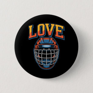 Chapa Redonda De 5 Cm Amor Retro Hockey Flores Groovy Y Casco