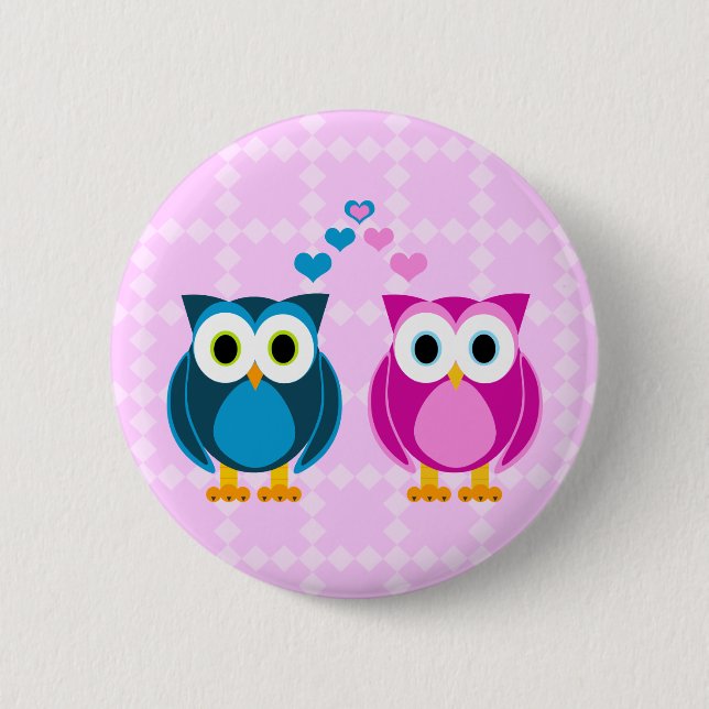Chapa Redonda De 5 Cm Amor verdadero - dibujo animado del búho (Anverso)