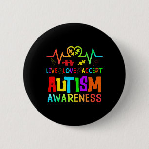 Chapa Redonda De 5 Cm Amor Vivo Acepta Autismo Conciencia Corazón Arcoir
