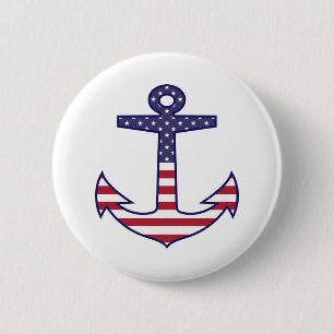 Chapa Redonda De 5 Cm Ancla de Bandera Patriótica Americana Nautical