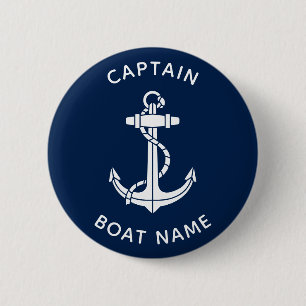 Chapa Redonda De 5 Cm Ancla de barco náutico y nombre capitán personaliz