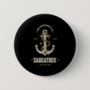 Chapa Redonda De 5 Cm Ancla Vintage Retro Saugatuck Michigan Navegación
