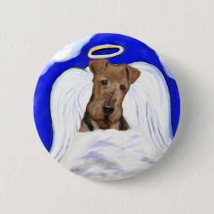Chapa Redonda De 5 Cm Angel Airedale Terrier