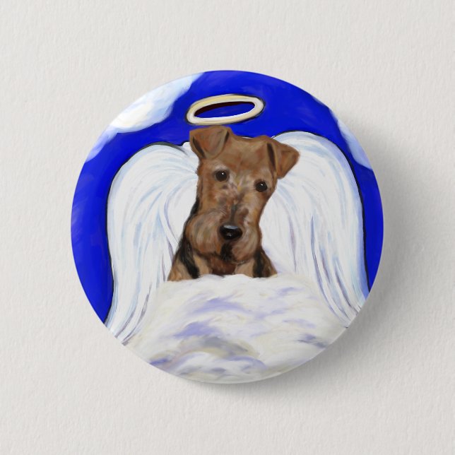 Chapa Redonda De 5 Cm Angel Airedale Terrier (Anverso)
