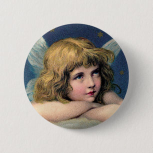 Chapa Redonda De 5 Cm Ángel del navidad del vintage y estrellas del oro