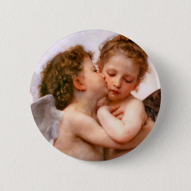 Chapa Redonda De 5 Cm Angels First Kiss, Bouguereau (Anverso)
