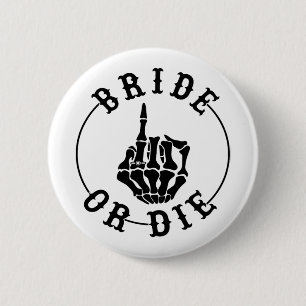 Chapa Redonda De 5 Cm Anillo de dedo esquelético Bride Or Die gótico par