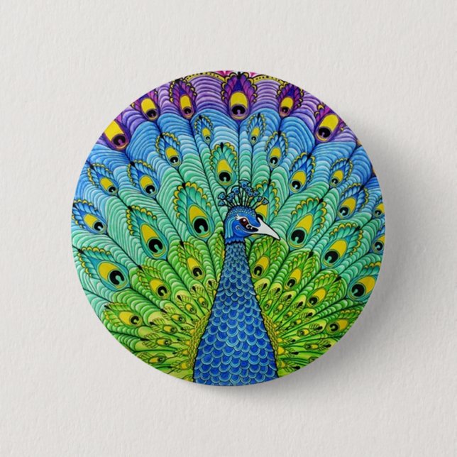 Chapa Redonda De 5 Cm Animación de pájaro de Peacock (Anverso)