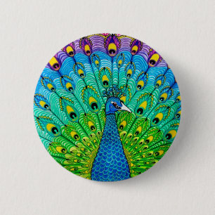 Chapa Redonda De 5 Cm Animación de pájaro de Peacock