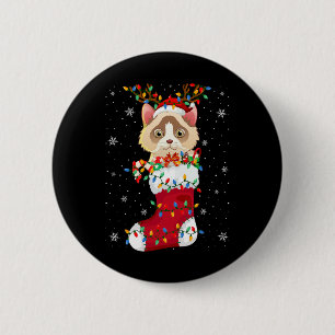 Chapa Redonda De 5 Cm Animal de Santa Hat Ragdoll Cat En Socks Xmas Tree