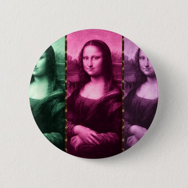 Chapa Redonda De 5 Cm Animal Mona Lisa Imprimir púrpura rosa verde (Anverso)