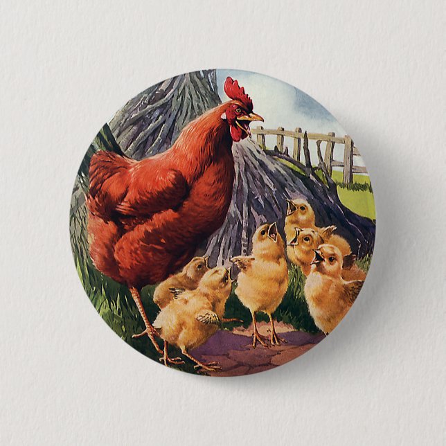Chapa Redonda De 5 Cm Animales de cosecha, pollo con chicles para bebés  (Anverso)