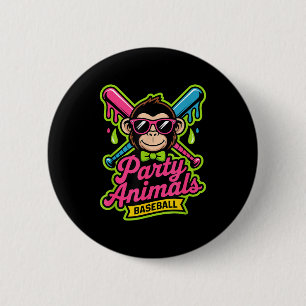 Chapa Redonda De 5 Cm Animales de fiesta béisbol mono divertido baba vib