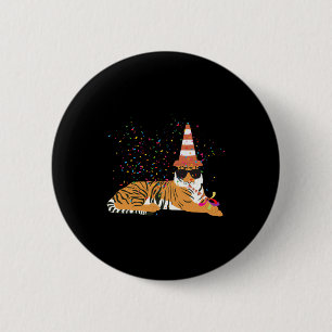 Chapa Redonda De 5 Cm Animales de fiesta de tigre teniendo una fiesta