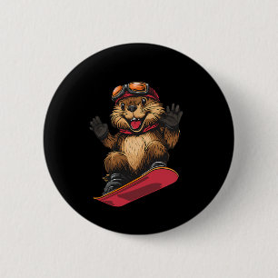 Chapa Redonda De 5 Cm Animales De Snowboard - castor En Snowboard Snowbo