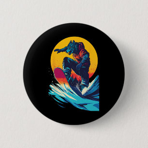 Chapa Redonda De 5 Cm Animales De Snowboard: Lobo En Snowboard Snowboard