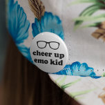Chapa Redonda De 5 Cm Animar a Emo Kid | Graciosos Gafas De Hipster Cute<br><div class="desc">¿Necesitas acrecentar tus florituras? ¡Coge este lindo botón blanco y negro! El diseño presenta "Cheer Up,  Emo Kid" en una tipografía de estilo retro con un par de marcos hipster negros.</div>