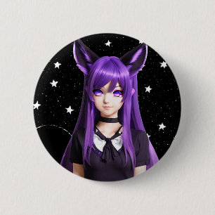 Chapa Redonda De 5 Cm Anime Chica con pelo morado y ojos