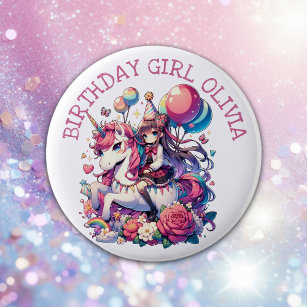Chapa Redonda De 5 Cm Anime Chica sobre la personalización del cumpleaño