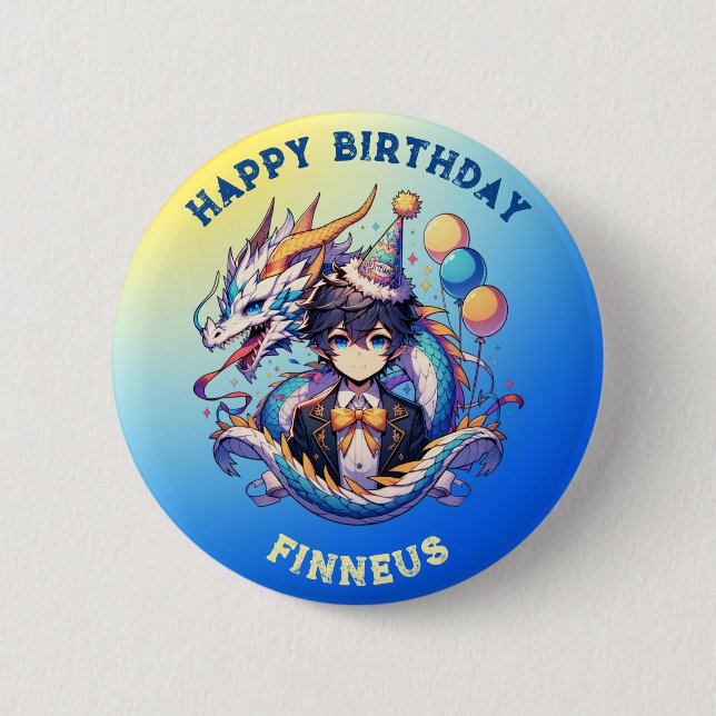 Chapa Redonda De 5 Cm Anime Dragon Personalizado Birday Boy (Anverso)