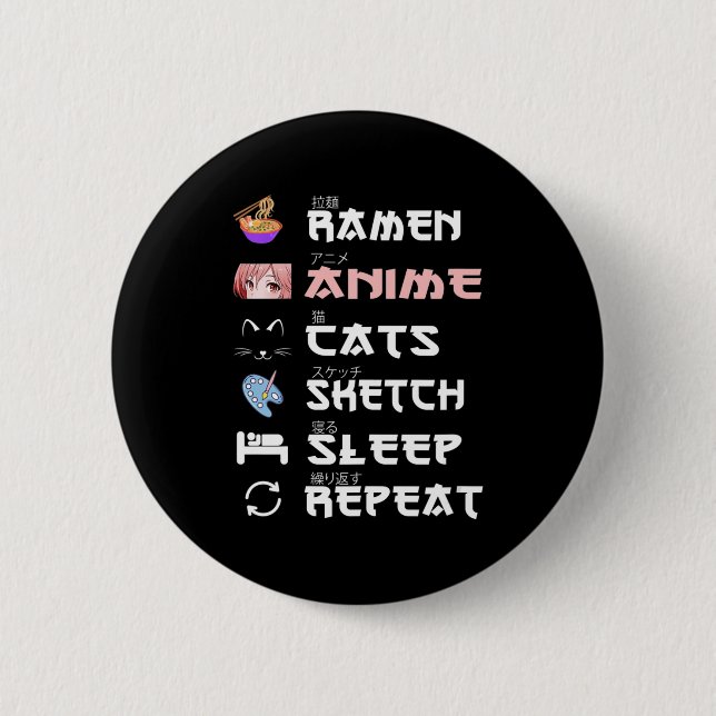 Chapa Redonda De 5 Cm Anime japones ramen dibujando al gato Anime Lover  (Anverso)