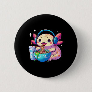 Chapa Redonda De 5 Cm Anime Kawaii Axolotl Comer fideos Ramen Niños Tee