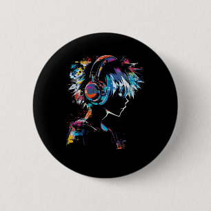 Chapa Redonda De 5 Cm Anime Manga Motif Ilustracion de auriculares Anime