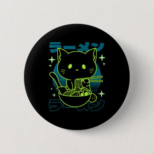 Chapa Redonda De 5 Cm Anime Ramen Cat Noodles Retro Japoneses Estéticos