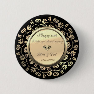 Chapa Redonda De 5 Cm Aniversario de Bodas de Oro Floral Diamante 50