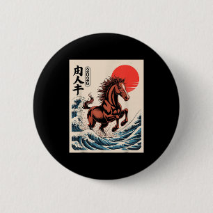 Chapa Redonda De 5 Cm Año 2026 del Caballo Arte de Ola Japonesa Año Nuev